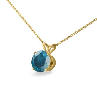 1 1/2ct Blue Diamond Solitaire Pendant, 14k Yellow Gold