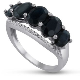 4 1/2ct Natural Blue Sapphire And Diamond Ring Crafted In Solid Sterling Silver. 