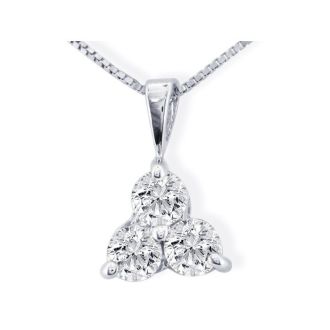 1/8ct Three Diamond Triangle Style Diamond Pendant In 14k White Gold