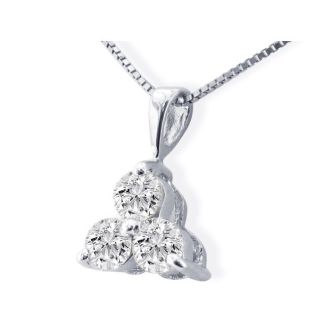 1/8ct Three Diamond Triangle Style Diamond Pendant In 14k White Gold
