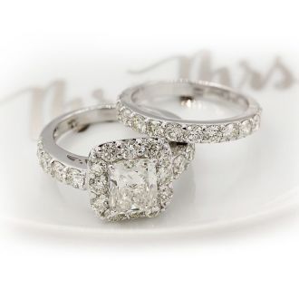 2 1/4 Carat Princess Halo Diamond Bridal Set in 14k White Gold