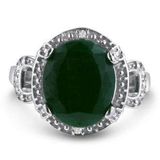 7ct Oval Shape Emerald And Diamond Ring Crafted In Solid Sterling Silver