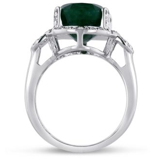 7ct Oval Shape Emerald And Diamond Ring Crafted In Solid Sterling Silver