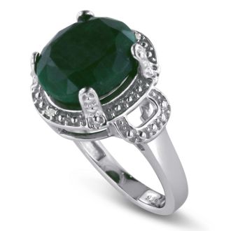 7ct Oval Shape Emerald And Diamond Ring Crafted In Solid Sterling Silver