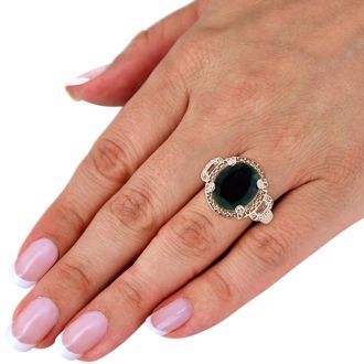7ct Oval Shape Emerald And Diamond Ring Crafted In Solid Sterling Silver