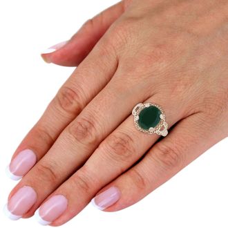 7ct Oval Shape Emerald And Diamond Ring Crafted In Solid Sterling Silver