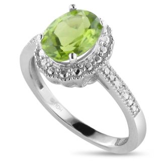 2ct Oval Peridot And Diamond Halo Ring Crafted In Solid Sterling Silver