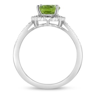 2ct Oval Peridot And Diamond Halo Ring Crafted In Solid Sterling Silver