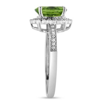 2ct Oval Peridot And Diamond Halo Ring Crafted In Solid Sterling Silver