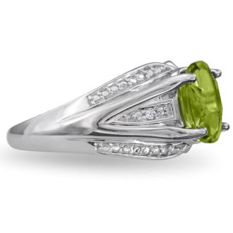 2ct Oval Peridot And Diamond Split Shank Ring Crafted In Solid Sterling Silver