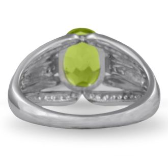 2ct Oval Peridot And Diamond Split Shank Ring Crafted In Solid Sterling Silver