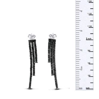 Diamond Drop Earrings: Dramatic 1ct Black Diamond Multi-Row Line Earrings Crafted In Solid Sterling Silver