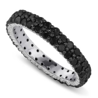 1 1/3ct Black Diamond Double Row Eternity Band Crafted In Solid Sterling Silver,