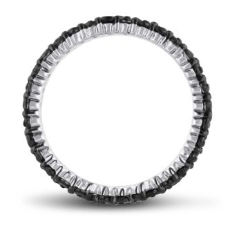 1 1/3ct Black Diamond Double Row Eternity Band Crafted In Solid Sterling Silver,