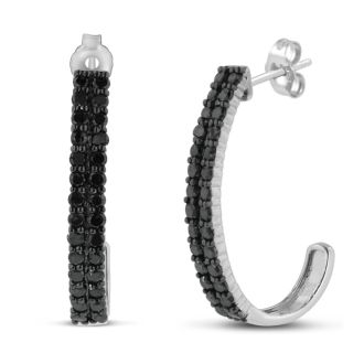 Absolute Blowout! 2ct Black Diamond Double Row Hoop Earrings Crafted In Solid Sterling Silver.  Selling at $60 Below Cost