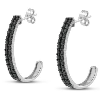 Absolute Blowout! 2ct Black Diamond Double Row Hoop Earrings Crafted In Solid Sterling Silver.  Selling at $60 Below Cost