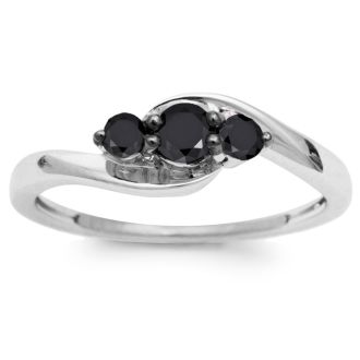 3/8ct Triple Black Diamond Ring Crafted In Solid Sterling Silver