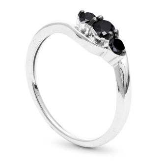 3/8ct Triple Black Diamond Ring Crafted In Solid Sterling Silver