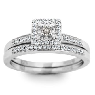 1/4 Carat Pave Halo Diamond Bridal Set in Sterling Silver. Incredibly Popular And Fantastic At A Low Price
