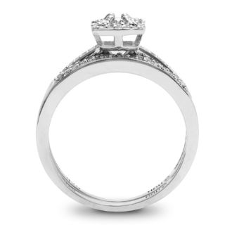 1/4 Carat Pave Halo Diamond Bridal Set in Sterling Silver. Incredibly Popular And Fantastic At A Low Price
