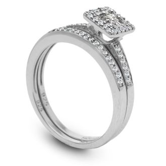 1/4 Carat Pave Halo Diamond Bridal Set in Sterling Silver. Incredibly Popular And Fantastic At A Low Price
