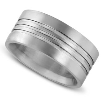 9 MM Grooved Men's Titanium Ring Wedding Band