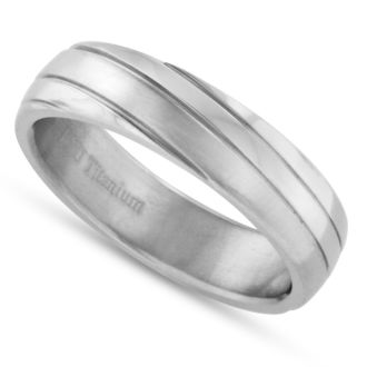 6 MM Brushed Finish Grooved Men's Titanium Ring Wedding Band