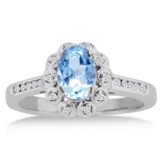 Aquamarine Ring: Aquamarine Jewelry: 1 1/4ct Oval Aquamarine and Diamond Ring Crafted In Solid 14K White Gold