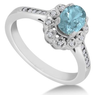 Aquamarine Ring: Aquamarine Jewelry: 1 1/4ct Oval Aquamarine and Diamond Ring Crafted In Solid 14K White Gold