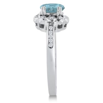Aquamarine Ring: Aquamarine Jewelry: 1 1/4ct Oval Aquamarine and Diamond Ring Crafted In Solid 14K White Gold