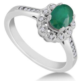1 1/4ct Oval Emerald and Diamond Ring Crafted In Solid 14K White Gold