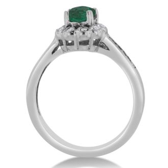 1 1/4ct Oval Emerald and Diamond Ring Crafted In Solid 14K White Gold