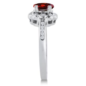 Garnet Ring: Garnet Jewelry: 1 1/4ct Oval Garnet and Diamond Ring Crafted In Solid 14K White Gold