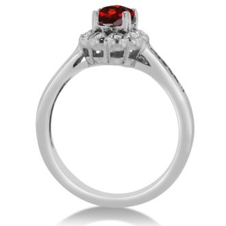 Garnet Ring: Garnet Jewelry: 1 1/4ct Oval Garnet and Diamond Ring Crafted In Solid 14K White Gold