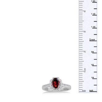 Garnet Ring: Garnet Jewelry: 1 1/4ct Oval Garnet and Diamond Ring Crafted In Solid 14K White Gold