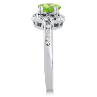 1 1/4ct Oval Peridot and Diamond Ring In Solid 14K White Gold