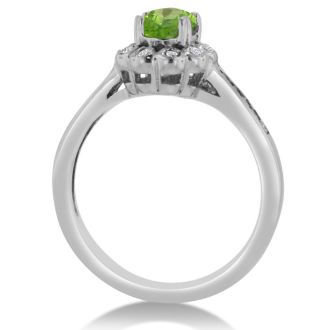 1 1/4ct Oval Peridot and Diamond Ring In Solid 14K White Gold