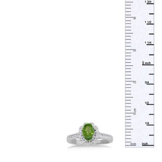 1 1/4ct Oval Peridot and Diamond Ring In Solid 14K White Gold