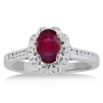 1 1/4ct Oval Ruby and Diamond Ring Crafted In Solid 14K White Gold