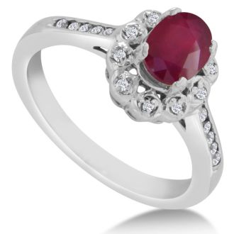 1 1/4ct Oval Ruby and Diamond Ring Crafted In Solid 14K White Gold