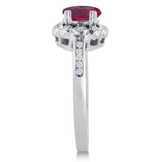 1 1/4ct Oval Ruby and Diamond Ring Crafted In Solid 14K White Gold