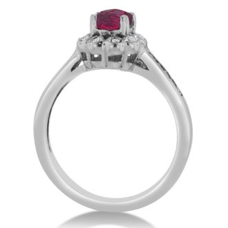 1 1/4ct Oval Ruby and Diamond Ring Crafted In Solid 14K White Gold