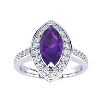 1 Carat Marquise Amethyst and Diamond Ring In 14 Karat White Gold