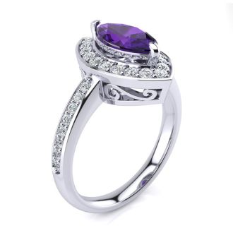 1 Carat Marquise Amethyst and Diamond Ring In 14 Karat White Gold