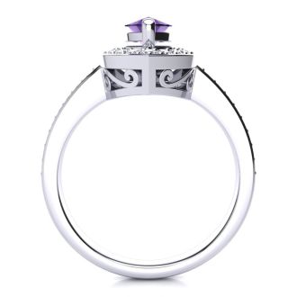 1 Carat Marquise Amethyst and Diamond Ring In 14 Karat White Gold