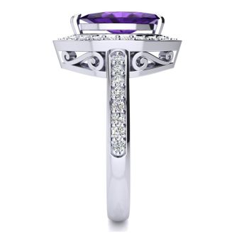 1 Carat Marquise Amethyst and Diamond Ring In 14 Karat White Gold