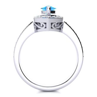 1 Carat Marquise Blue Topaz and Diamond Ring In 14 Karat White Gold