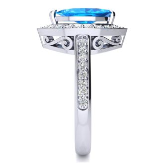 1 Carat Marquise Blue Topaz and Diamond Ring In 14 Karat White Gold
