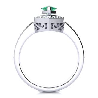 1 Carat Marquise Emerald and Diamond Ring In 14 Karat White Gold