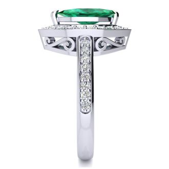 1 Carat Marquise Emerald and Diamond Ring In 14 Karat White Gold